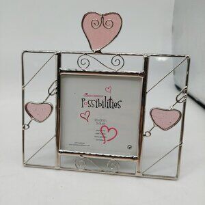 Connoisseur Metal Pink Stained Glass Hearts Picture Frame